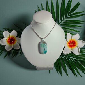 Festival style abstract flower fused glass pendant necklace for her